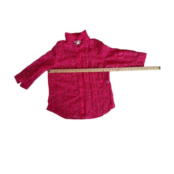 C.l.o.t.h.e.s. Blouse Red Size L Womens Long Sleeve Sheer Collared Burn Out - Picture 10 of 13